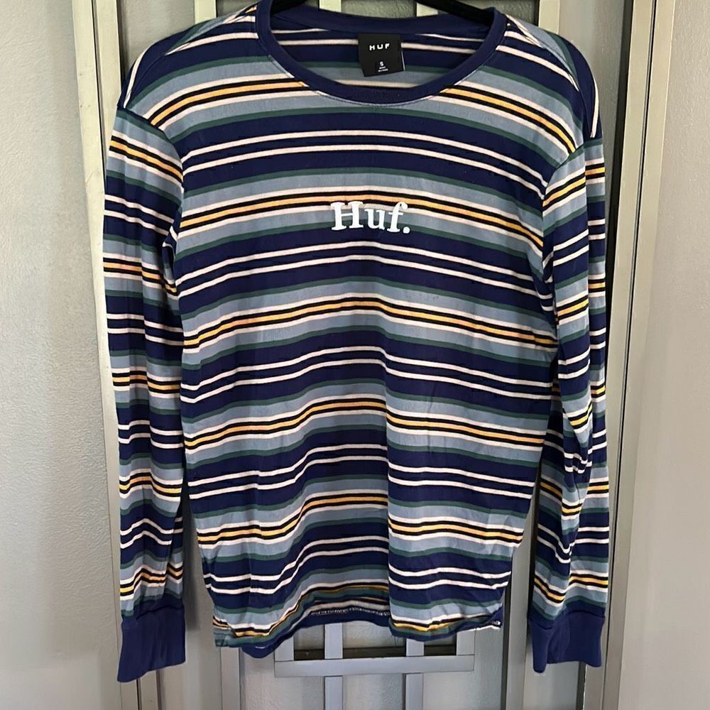HUF blue and gold striped long sleeve shirt size S